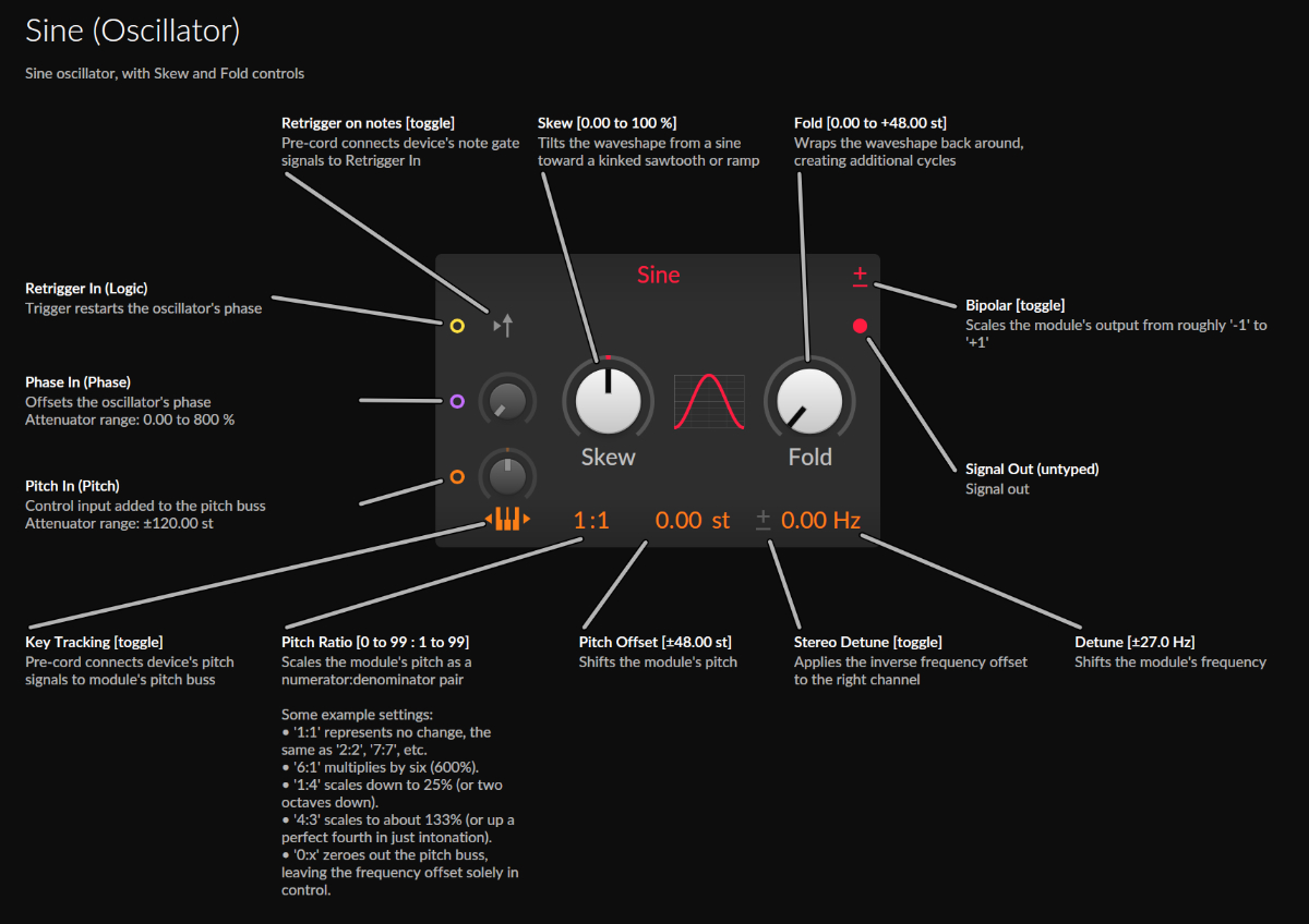 Sine Oscillator - a complex module with Pre-Cords